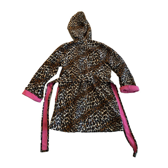 BETSEY JOHNSON Fleece Robe Womens S Small Leopard Print w Belt & Hood Soft Robe - Picture 2 of 16